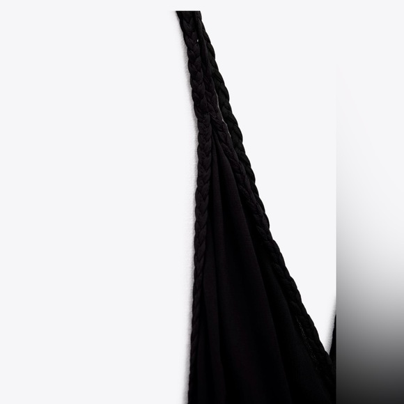 NWT ZARA Braided Strap Black  Jumpsuit Backless Wide Leg Trouser Size Large - Picture 2 of 6